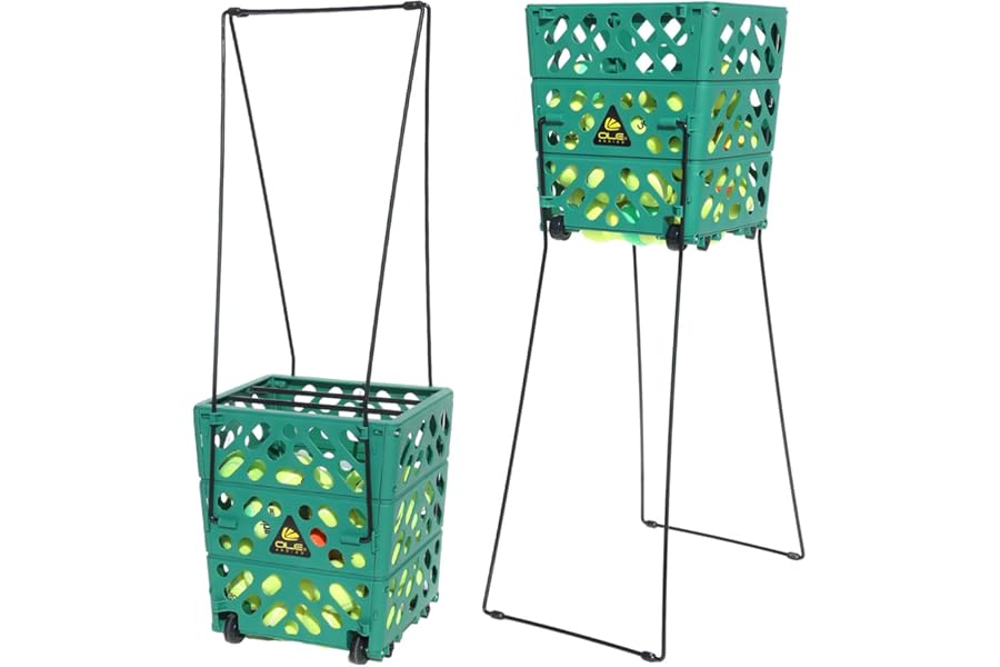 OLE ANDIGO Tennis Ball Basket Tennis Ball Hopper with Wheels - 60 Balls Capacity Lightweight Picker Upper, Hands-Free Ball Retrieval Tool for Training & Court Use