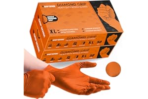 GripSense Nitrile Gloves (2 Packs of 50) - High Density Diamond Grip Orange Gloves - Latex & Powder Free Orange Nitrile Gloves X Large - Mechanic Gloves Extra Thick & Super Strong - Max Dexterity L5