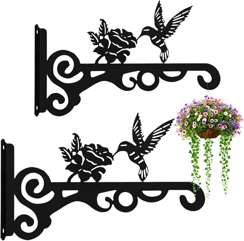 Noviatrix 2 Stück Pflanzenhaken Blumenampelhalter, 25cm Wandhalterung Blumenampel aus Eisen Wandhalterung Pflanzen zum Aufhängen von Blumentöpfen, Vogelhäuschen sowie Dekoartikeln für Garten Balkon