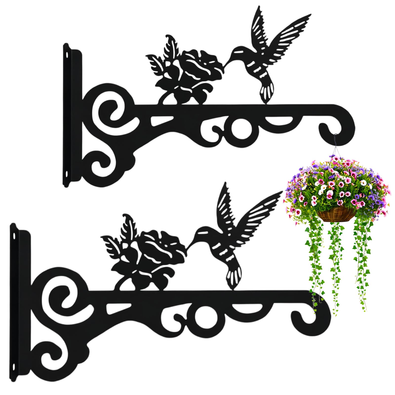 Noviatrix 2 Stück Pflanzenhaken Blumenampelhalter, 25cm Wandhalterung Blumenampel aus Eisen Wandhalterung Pflanzen zum Aufhängen von Blumentöpfen, Vogelhäuschen sowie Dekoartikeln für Garten Balkon - 1