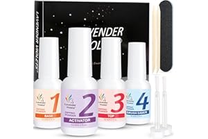 Lavender Violets Acrylic Dipping Powder System Essentials Kit 15ml Big Bottles Liquid Glue Set Steps 1-4 Base Coat Activator Top Brush Saver No Need Cure Manicure J775