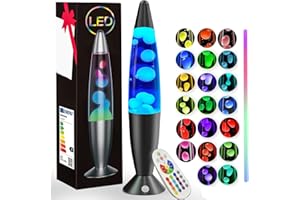 AONESY Lámpara de lava infantil, lámpara de lava con 17 cambios de color y mando a distancia, lámpara LED de lava para adultos y niños, lámpara retro para gestión del estrés y relajación, 34 cm, Negro