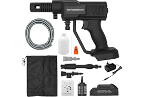 Ycoiee Nettoyeur Haute Pression sans Fil, Pistolet de Lavage Haute Pression Portable avec Batterie Rechargeable de 3Ah, Lance à Mousse Neige, Buse de Pulvérisation Réglable, Pompe à Eau, Tuyau de 5M