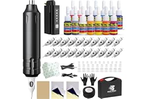 Solong Tattoo Gun Kit Wireless, Rotary Tattoo Machine with 14pcs Color Ink, 20 Premium Cartridge Needles, 1500mAh Battery with 5-Level Power Control for Professionals and Beginners
