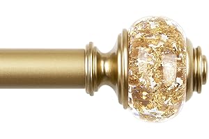 KAMANINA Barra de cortina dorada de 80 a 148 cm de largo, barra de cortina extensible, barra de cortina decorativa con topes transparentes para salón, dormitorio, comedor