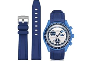 Bonace Cinturino MoonSwatch, in silicone, curvo, compatibile con orologio Omega X Swatch da 20 mm, ricambio per orologio Swatch Omega MoonSwatch Speedmaster, senza spazi vuoti, per uomo e donna
