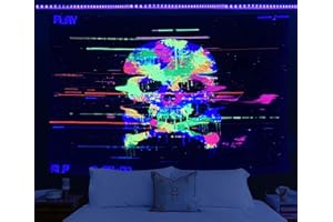 HOLAVIDA Arazzo Teschio Psichedelico Scheletro Fluorescente Colorato Neon Halloween, Elementi Horror, Decorazione per Pareti da Interno, per Amanti e Studenti (200x150cm)