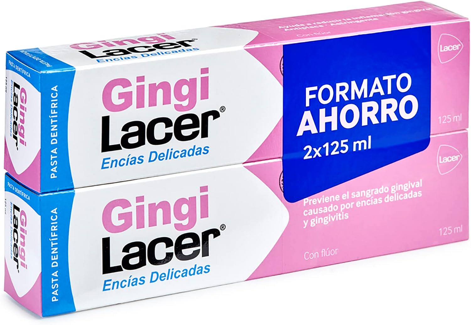 Lacer GINGI - Duplo 125 ml, Pasta de Dientes con Flúor, Reduce el Sangrado de Gingival, Protege las Encías, Reduce la Formación de Placa Dental, Tonificante