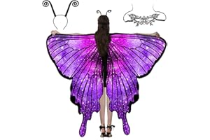 Huanuoda Schmetterling Kostüm Damen,Karneval Kostüm,Schmetterling Umhang,halloween kostüm damen,Fasching Kostüm Mit Maske Stirnband,Fee Kostüm für Cosplay Karneval Halloween Weihnachte