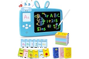 SURPN Deutsch Lernen Lernspielzeug für Kinder 1-6 Jahre alt, Sprechende Flash-Karten LCD Schreibtablett 388 Wörter, Lesen & Schreiben Kleinkinder Montessori Sprachtherapie Autismus Sensorisches Spielzeug