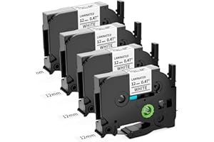 Airmall 4 X Compatible with Brother Label Printer Tape 12mm Tze-231 for Brother P Touch Tape 12mm Black on White for P-Touch PT-E110 PT-E300 PT-D600 PT-E550W PT-P750W PT-H300 PT-D450 PT-D800W