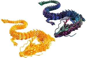 Atsmoce® Figurine de dragon en cristal imprimé 3D avec articulations mobiles, dragon surprise, un cadeau plein de surprises, décoration pour chambre à coucher, bureau (bleu + jaune)