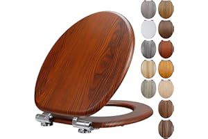 Fanmitrk Wooden Toilet Seat with Soft Close Adjustable Solid Hinges, MDF Wood Oval Toilet Seats (JH72-1-01)