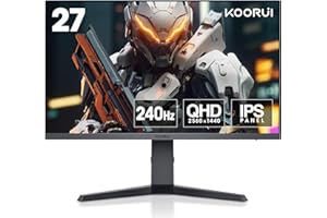 KOORUI 27-calowy monitor gamingowy, monitor QHD PC, 240 Hz, 1 ms, IPS, Adpitive Sync (2560 x 1440, HDR 400, HDMI, DisplayPort, regulacja wysokości, Eye-Care), ekran 2K 27E3QK, czarny