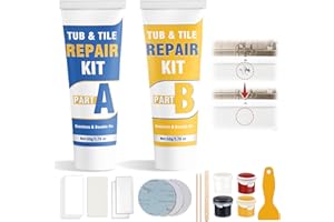 EVEELLYN Kit Réparation Émail Baignoire Imperméable, Réparer Rayures, Trous, Fissures Céramique Carrelage, 4 Teintes Base, Résistant Eau Chaleur, Réparation Durable avec Spatule Papier Abrasif (1 pack)