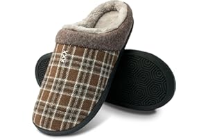 HMDOR Mens Slippers Memory Foam Cotton Scuff Slippers Slip On Warm House Shoes Classic Striped Cotton Slippers Indoor/Outdoor