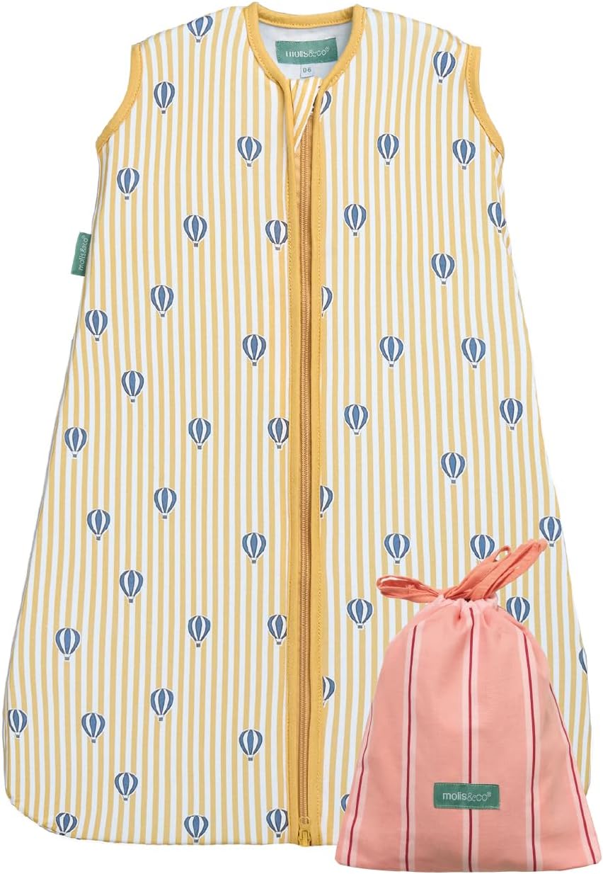 molis&co - Saco de Dormir para bebé 0.5 TOG - 70 cm (0-6 Meses) - Saco Dormir Bebe Verano sin Mangas - Saco de Dormir Bebe para Niños Niñas (Unisex) - 100% Algodón (Certificado Oeko-Tex) - Balloons
