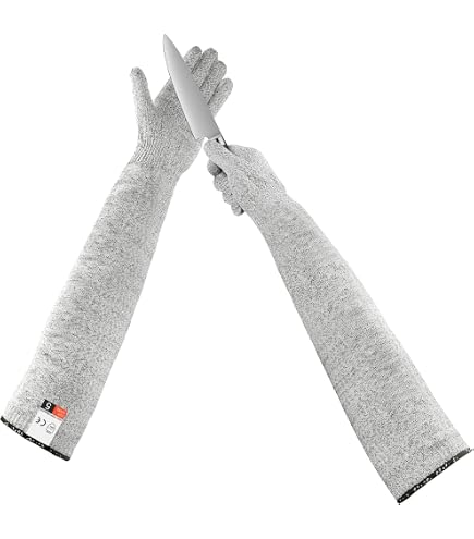 1 Paar Schnittfeste Filetierhandschuhe – Metzger-Schutzhandschuhe, Gr. S- XL, Grau Meliert