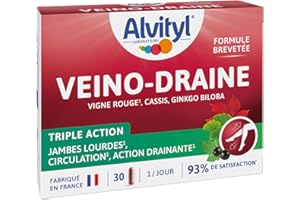 Alvityl - Veino-Draine - Circulation, Action drainante, Jambes légères - Vigne rouge - 93% de satisfaction- 30 gélules