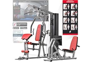 Kraftstation HGX100/HGX300, bis zu 80kg, Deutsche Qualitätsmarke, Bodybuilding Sportstech Multifunktions-Homegym mit Stepper und Powertower oder Beinpresse, Fitnessstation für Zuhause