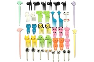 CKANDAY Set di 40 Simpatici animaletti di Frutta tagliatelle forchette, Mini Simpatico Cartone Animato stuzzicadenti Bastoncini di Decorazione per Bambini Festa Bento Lunch Box di panini antipasto
