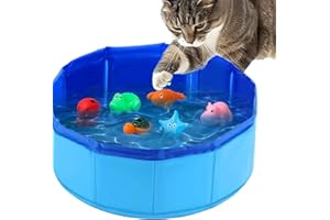 Hiessgozy Piscine pour chat avec jouet pour poisson, jouet d'eau pliable pour chat avec jouets interactifs pour poissons, jeu sensoriel pour chats d'intérieur ennuyés