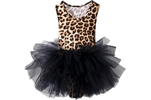 Kaerm Tutu Vestito da Danza Classica Bambina Vestiti da Balletto con Stampa Leopardo Body da Ginnastica Artistica Senza Maniche Ragazza Abito da Ballerina Ballet