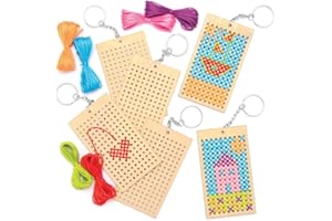 Baker Ross Kit Ricamo Portachiavi in Legno (Pack of 5) - Attività Creative per Bambini