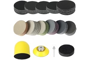 Nizirioo 184 krążki szlifierskie, 50 mm, papier ścierny na rzep, na mokro i sucho, 2 cale, okrągła podkładka szlifierska (ziarnistość 60-10000 gryt) z trzonkiem 1/4 cala, do metalu, drewna, szkła,