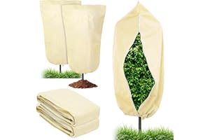 Apritsce Tessuto Non Tessuto per Piante, 2 Pezzi 180 * 120 CM Telo Antigelo per Piante, Antistrappo, Riutilizzabile Protezione Invernale per Piante con Cerniera e Corda di Estrazione (Beige)