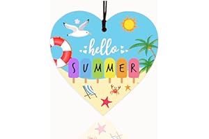 OBYJCA Hello Summer Wooden Decorations Summer Heart Sign House Decoration Summer Gifts Summer House Accessories Summer Garden Accessories Decor for Summer Holiday and Summer Garden Plaque