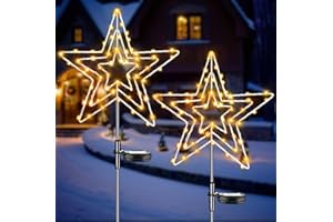 Joysing Solar Weihnachtsbeleuchtung Außen Stern 2 Stück 75 LED Gartenstecker Weihnachten Beleuchtet, 8 Modi Gartenstecker Stern wasserdichte Weihnachtsstern for Garten Weihnachten Deko