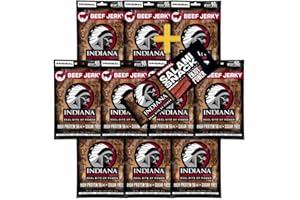 ‎INDIANA JERKY INDIANA BEEF JERKY Trockenfleisch, High Protein, ohne Zuckerzusatz + Salami Snack 18g (10 x 90g, Jerky Beef Original)