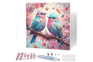 KEYIFA Peinture par Numéros pour Adulte Avec Cadre, Oiseaux Roses Mignons Kits de Peinture au Numéro avec Acrylique, DIY Creatif Toile Painting à l'huile, Décoration de Maison 30x30cm