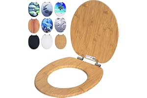 CASARIA® Toilettendeckel mit doppelter Absenkautomatik MDF rostfreie Metall Scharniere WC Sitz 175kg Belastbar Antibakteriell Toilettensitz Bambus