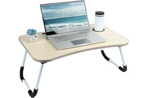 NTEK Laptop Bed Table Lap Standing Desk | Notebook Table Dorm Desk with Foldable Legs & Cup Slot | Portable Bed Desk for Laptop | Eating Breakfast, Reading, Watching Movie on Bed/sofa (WHITE MAPLE)