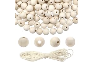 TOAOB THE ONE AND ONLY BABY TOAOB 160 Piezas Cuentas de Madera 14 mm Bolas de Madera Natural Redondas con Agujero Grandes Abalorios con 5m Hilo de algodón para Manualidades Joyería Decoraciones Macrame Artesanal Haciendo