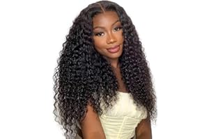 EOOL 26 Pouces Deep Wave Perruque Femme Naturelle Brésilien Perruque Naturel Humaine Sans Colle Cheveux Humain bouclée 6X6 200% Densité Glueless HD Lace Wig Human Hair Pre Plucked Pre Cut No Glue(66cm)