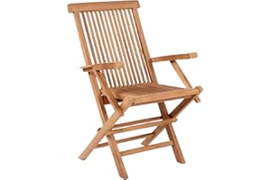 MR. DEKO® Chaise Jardin Teck Massif Andover | Robuste, résistante intempéries | Assise Confortable avec accoudoirs | Design Intemporel | Usage Balcon terrasse extérieur 60x53x89 cm