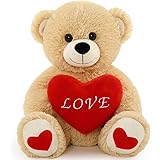 MorisMos orso peluche con Cuore Love, 40cm Marrone Chiaro Orsacchiotto Peluche Piccolo Kawaii Orsetto di Peluche Furry Teddy 
