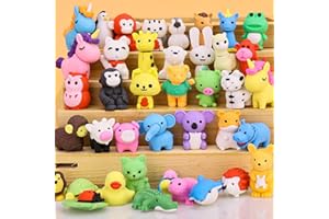 SANEIYA 40PCS Animal Pencil Erasers for Kids Desk Pets for Classroom Puzzle Mini Erasers Bulk Toys Gifts Party Favors Classroom Prizes Treasure Box