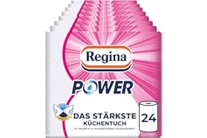 ‎REGINA Regina Power Küchentücher – 24 Küchenrollen, 43 Blatt pro Rolle, 2-lagig, Ultrastarke Papiertücher für den ganzen Haushalt, FSC-zertifizierter Frischzellstoff, Verpackung aus recycelbarem Papier