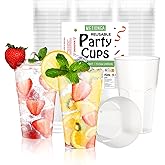 Metionga 50 Reusable Hard Plastic Cups, Hard Plastic Cups 400 ml | Clear Hard Plastic Cups, Ideal for Festivals, Christmas, B