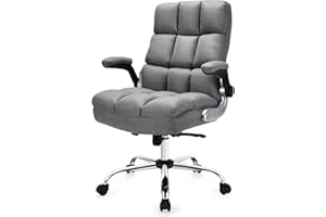 CASART Ergonomic Office Chair, 330LBS Big and Tall Executive Computer Chair with Flip-Up Armrests & Tilting Backrest, Height Adjustable Swivel Chair Thick Padded Desk Chair for Home Office (Grey)