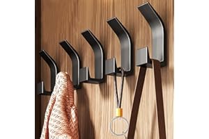 QMAHA Crochets Muraux Robustes, 5 Pièces Pateres en Métal Avec Vis, Crochet Double Porte Serviette, Patère Porte Manteau Mural Crochets Chapeau, Accroche serviette Pour Salle De Bains Chambre - Noir