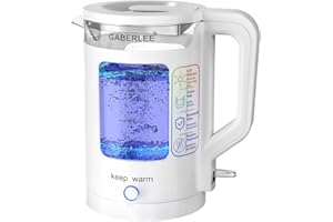 GABERLEE Electric Kettle, 1.7L, 3000W Fast Boil Quiet Glass Kettle with Blue LED, Auto Shut-Off and Boil-Dry Protection, Mesh Filter, Keep Warm Function, BPA-Free, White
