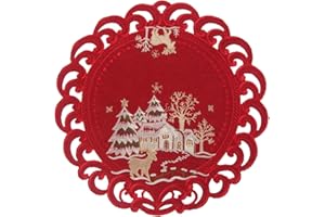 Quinnyshop Hirsch Weihnachts-Tischläufer Tischdecke Größe wählbar Leinen Optik, Rot (Rund 40 cm)