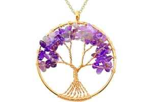 Only faith Collar para Mujer Arbol de Vida con piedras naturales Hecho a mano Acero Inoxidable Amuleto y protección Limpieza de 7 Chakras meditación