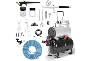 AWSUC Airbrush Kompressor Komplett set mit Dual Action Airbrush und Single Action Airbrushpistole,Lackierpistole für Werbeillustrationen, Bodypainting, Modellbau, Nail Design, Profi Starter set