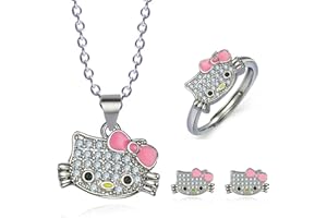 Tiuainta Hello Cat Bracelet Necklace Earrings Girls Cartoon Friendship Bracelet Jewellery Gift Set for Birthday Party